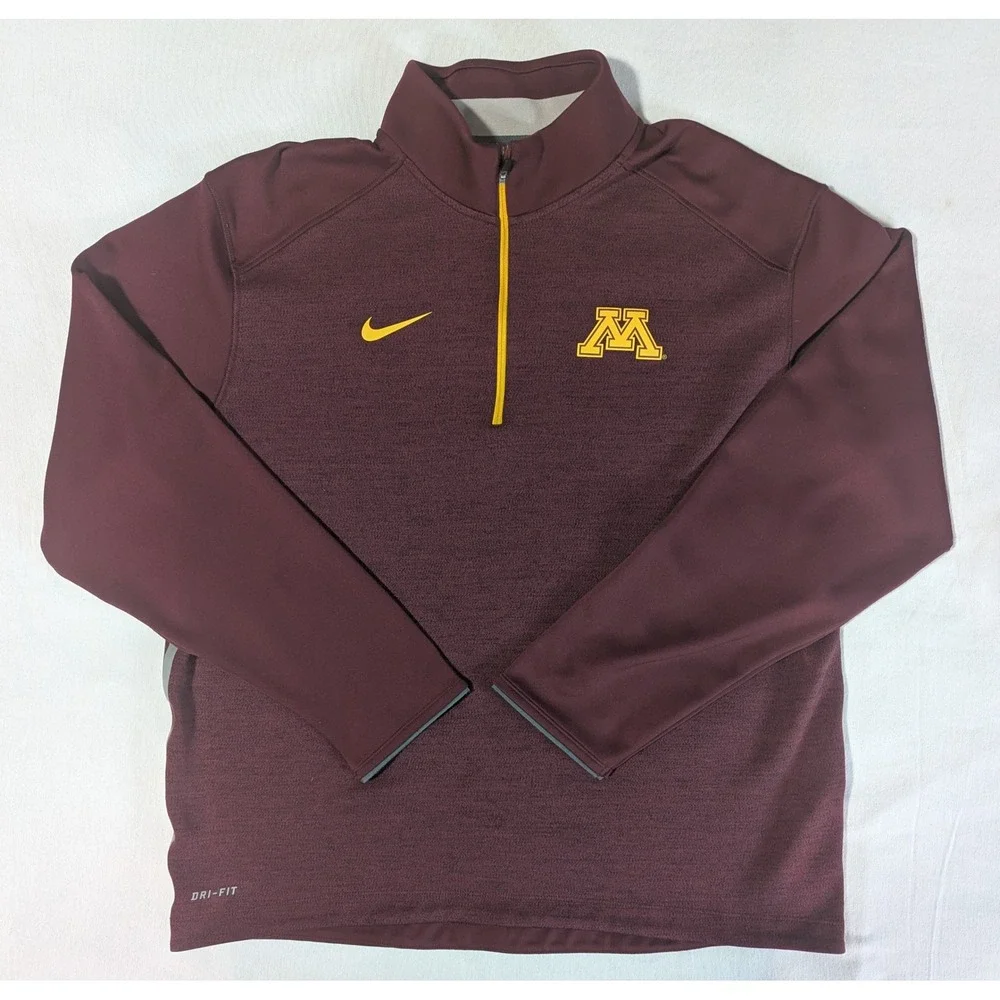 Nike Minnesota Golden Gophers Dri-FIT 14 Zip Pullover Mens XL Maroon Gold
